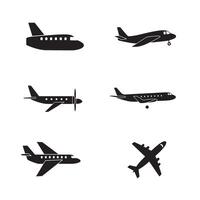 Aviation Icon Pack Set with multiple jet airplane types in silhouette style vector