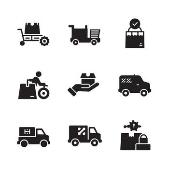 Functional Cargo Vehicle Icon Bundle for Courier and Logistic Concepts vector