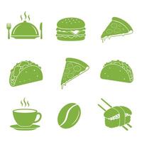 Restaurant Food Icon Set in Green Style Perfect for Menus Apps and Branding vector