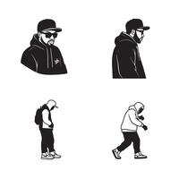 Gangsta Look Crew illustrations featuring Urban Rap Style Set and Hooded Rap Icon vector