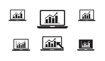 Business Analytics Laptop Art featuring graph screens and modern interface icons vector