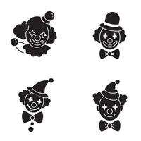 Happy clown graphic bundle with adorable smiling cartoon faces in simple outlines vector