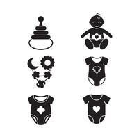 Baby Clothes Icon Bundle with Sweet Outfits Bibs and Infant Accessories vector