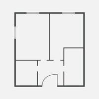 Floorplan simple icon room flat apartment line drawing, floor plan project, symbol. Technical architecture draw. Structure shape, build layout with doors and windows. vector