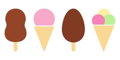Multicolored Ice Cream Cone and Chocolate covered ice cream on a stick Sticker Icon Label Logo Set. Isolated illustration World Ice Cream Day Thematic Cards Pictogram Print materials, leaflets vector