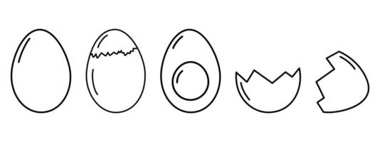 Whole boiled eggs and eggshell Outline Simple Minimalistic Icons Sticker Design elements idea Set. Isolated concept Wrapping Wallpaper Thematic, recipe cards or web promo banner, leaflets, tags vector