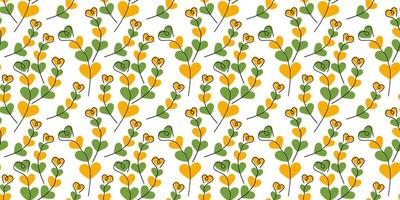 Abstract Heart shape twigs Seamless Pattern against heart shape spots St Patrick Greeting Background. Isolated illustration Greeting Spring Thematic Cards Wallpaper or web promo banner, leaflet vector