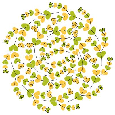 Artistic Heart Shape Twigs on green and yellow Heart shape spots St Patrick Day Greeting Round fond. Isolated Illustration Thematic Cards Background Poster, leaflets, banners or web promo tag