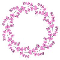 Linear Heart shape twigs on Heart shape spot Monochrome Circle Frame Trendy pink Copy space Template. Isolated illustration St Valentines Day Greeting Cards, invite or web promo banner, leaflet vector