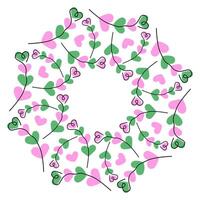 Freehand Heart Shaped Branches on Multicolored Heart Shaped spots Circular Frame Copy space Template. Isolated Illustration Thematic Greeting Cards Party Invite Backdrop Poster, leaflet, banner vector