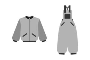Bomber Jacket with Zip Fastening and Overall on cuff with pockets Grayscale Design elements idea Set. Isolated illustration Thematic Branding Cards or web promo banner, leaflets, print material vector