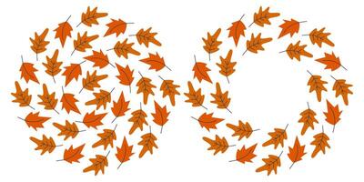 Swirling Autumn leaves Circle Backdrop and Frame border Greeting Cards Copy space Template idea Set. Isolated illustration Cards, poster, leaflets, banner, brochures, greeting, price tag, label vector