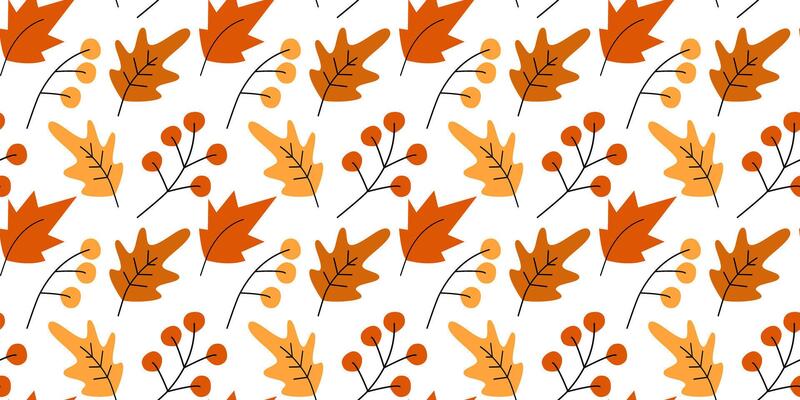 Oak and Maple leaves and twigs Seamless Pattern Autumn Background or Wallpaper Fall Artistic Design. Isolated Illustration Thematic Cards, print materials or web promo banner, leaflets, price