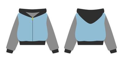 Zipper Hoodie with cuff Front and Back view Icon Label Pictogram Minimalist Design element idea Set. Isolated illustration Thematic Cards or web promo banner, poster, leaflets, print materials vector