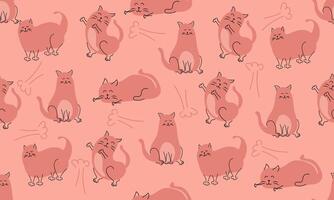 Cute cat pattern on pink background.Cats in different poses. vector