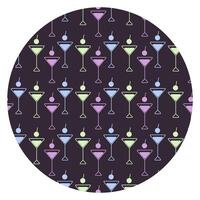 Triangular Martini glasses and cherry berry Circular background Trendy neon shades on dark Backdrop. Isolated illustration Thematic Menu Card Background poster or web promo banner, leaflet, tag vector