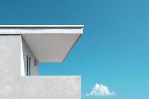Modern building with clean lines and white overhang against blue sky photo