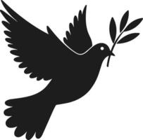 Flying Dove with Olive Branch Silhouette - Peace and Harmony Symbol vector