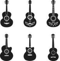 Set of Acoustic Guitar Silhouettes - Collection of Classic String Instrument Vectors
