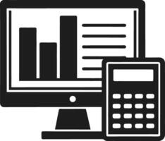 Monitor with Financial Chart and Calculator Silhouette - Business Report Icon vector