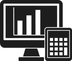 Computer Monitor with Bar Chart and Calculator Silhouette - Financial Analysis Icon vector