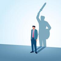 The image of a man standing as a knight holding a sword and shield. A metaphorical illustration for self-belief, optimism and confidence. vector