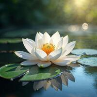 Lotus flower in the water with the sun shining photo