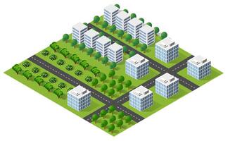 Isometric city with trees and buildings. vector