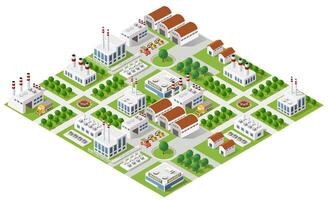 Isometric city with factories, factories and trees vector