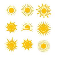 Sun icon set. Flat design. Collection of sun stars. Logo or weather icon vector