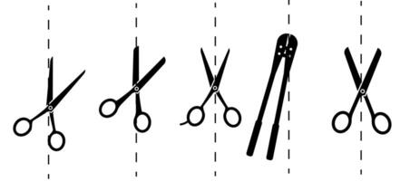 Cut here line icon pack symbol. Paper cut icon with dotted line. Scissors with cut lines. vector