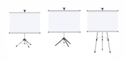 Empty Projection screen, Presentation board in realistic style. Horizontal roll up banner. Blank whiteboard for conference. EPS 10. vector