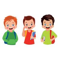 Three boys with backpacks and books vector