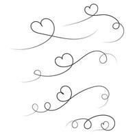 Elegant handdrawn lines with heart set vector