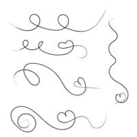 Elegant handdrawn lines with heart set. vector