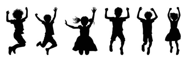 Silhouette of children jumping with joy flat design vector