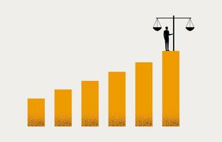 Businessman setting balance scale on chart, conducting business with ethics concept, minimal business design. vector