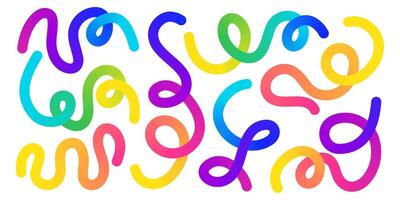 Winding curvy vivid swirls - looping sinuous rainbow lines, undulating shapes gradient abstract decorative pattern. vector
