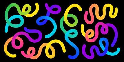 Undulating looped rainbow lines - sinuous curvy shapes, winding swirls vivid gradient tones abstract pattern. vector
