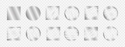 Lottery scratch card silver label design bundle - retro faded rectangle round badge frames. vector