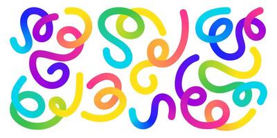 Twisting curvy rainbow lines - winding looped sinuous shapes vivid gradient tones decorative abstract pattern. vector