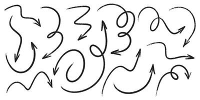 Marker pencil arrow doodles pack - hand sketched round swirls, curved lines, pointers. vector