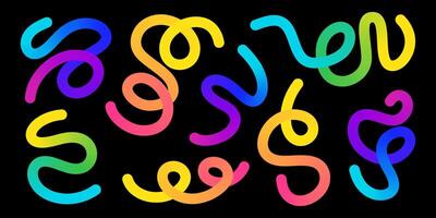 Flowing curvy rainbow swirls - sinuous lines loop, wind, twist into abstract decorative pattern. vector