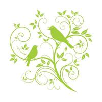 Bird on a tree branch with green leaves vector