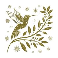 A black and white drawing of a hummingbird with a flower vector