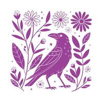 A colorful illustration of a bird with flowers and birds vector