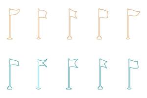 Collection of Flag on a Pole Outline Icon Set vector