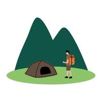 Camping Scene with Tent and Hiker vector