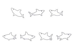 Shark Fish Outline Icon Set vector