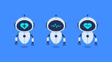 Robots set with ECG cardiogram display. illustration for AI in healthcare and medical diagnostics vector